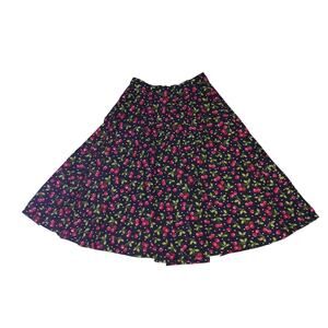 50's Retro Circle Skirt Cherry Print Black